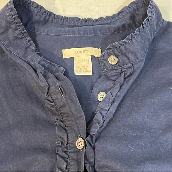 J. Crew Popover Blouse Chambrais Ruffles Small Petite - Picture 2 of 9